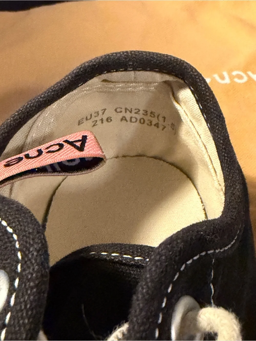 Acne Black Canvas High-Top Sneakers with Cream Accents EU 37